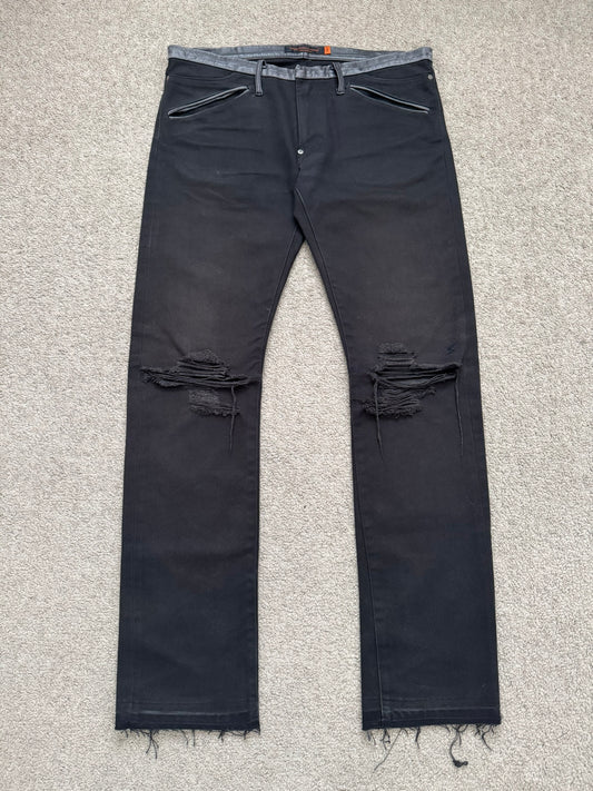 AW05 Undercover "Arts & Crafts" Leather Cummerbund Denim Jeans