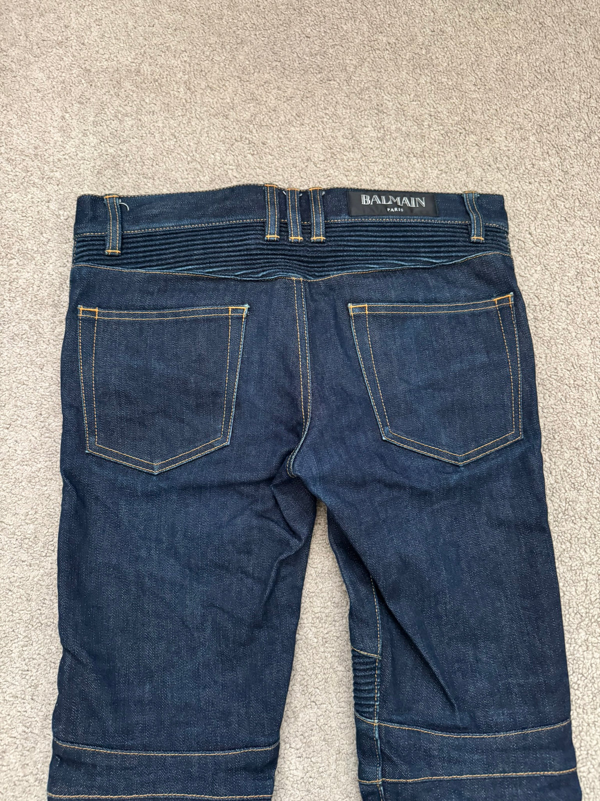 SS15 Balmain by Olivier Rousteing Raw Zip Biker Denim Jeans