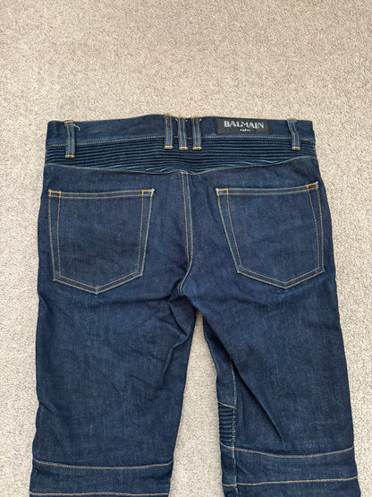 SS15 Balmain by Olivier Rousteing Raw Zip Biker Denim Jeans