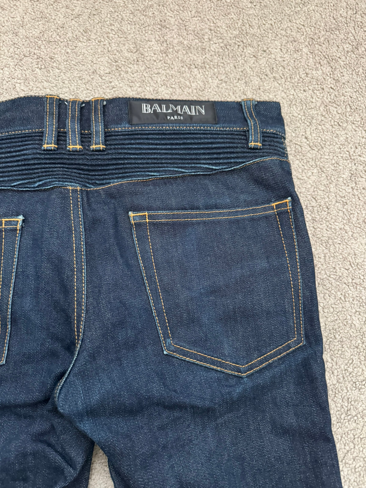 SS15 Balmain by Olivier Rousteing Raw Zip Biker Denim Jeans