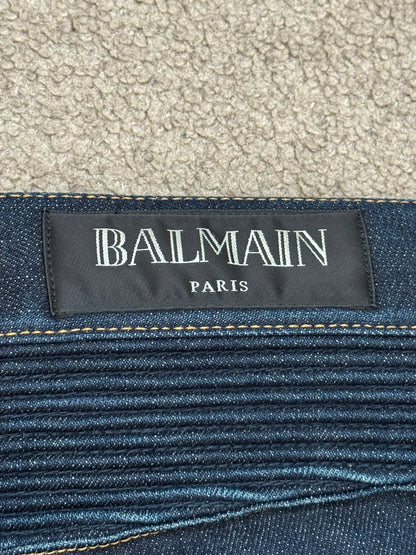 SS15 Balmain by Olivier Rousteing Raw Zip Biker Denim Jeans