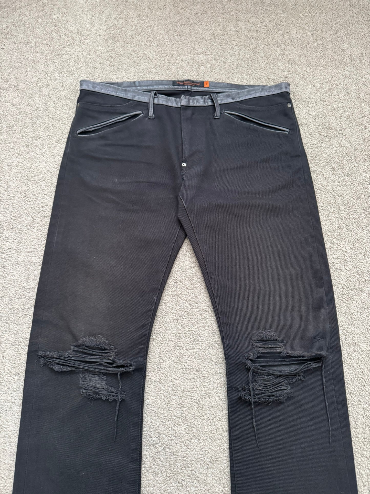 AW05 Undercover "Arts & Crafts" Leather Cummerbund Denim Jeans