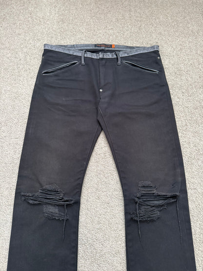 AW05 Undercover "Arts & Crafts" Leather Cummerbund Denim Jeans