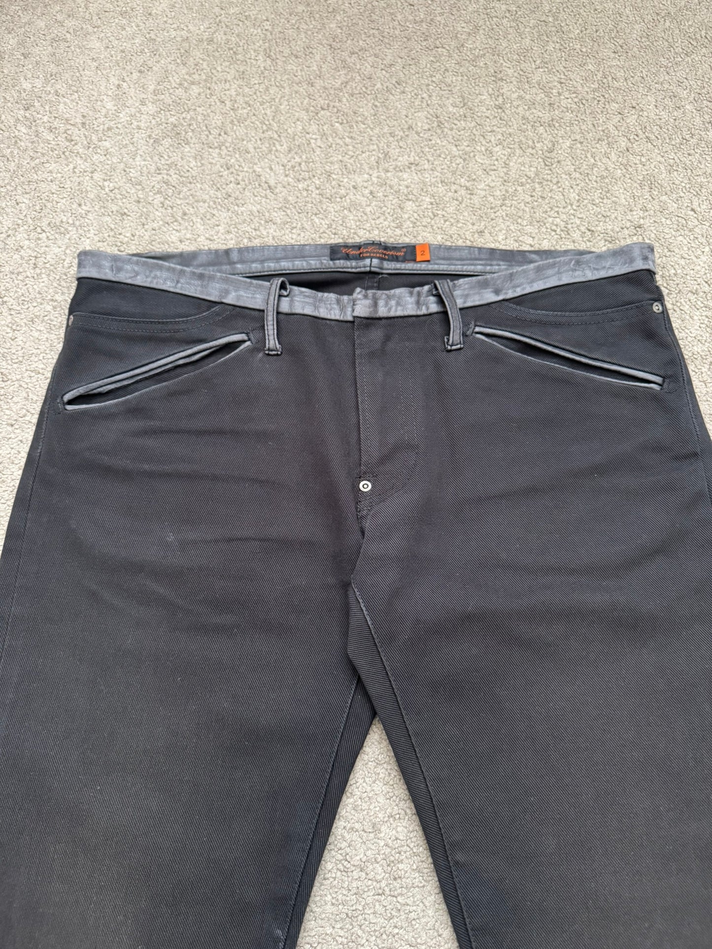 AW05 Undercover "Arts & Crafts" Leather Cummerbund Denim Jeans