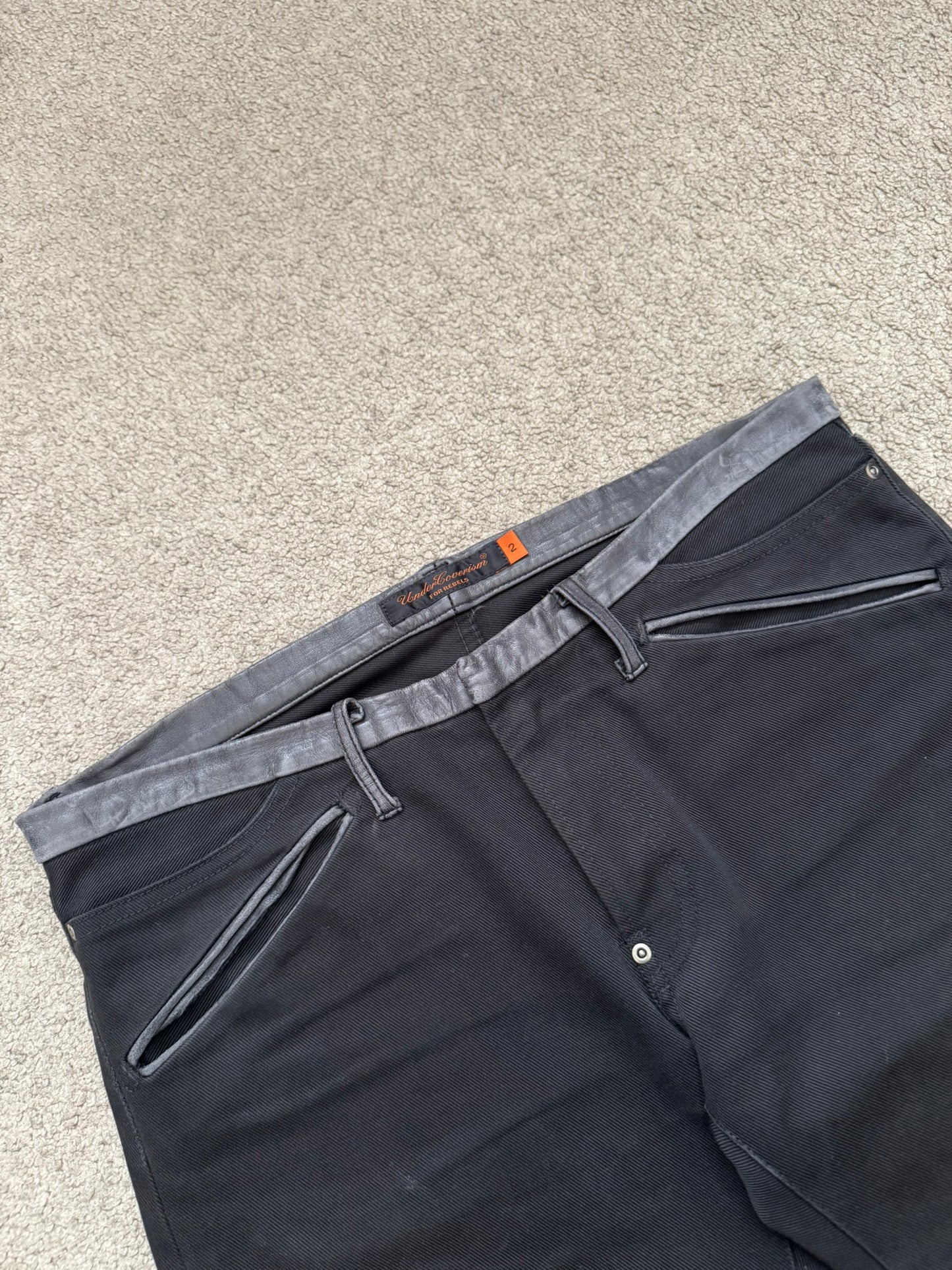 AW05 Undercover "Arts & Crafts" Leather Cummerbund Denim Jeans