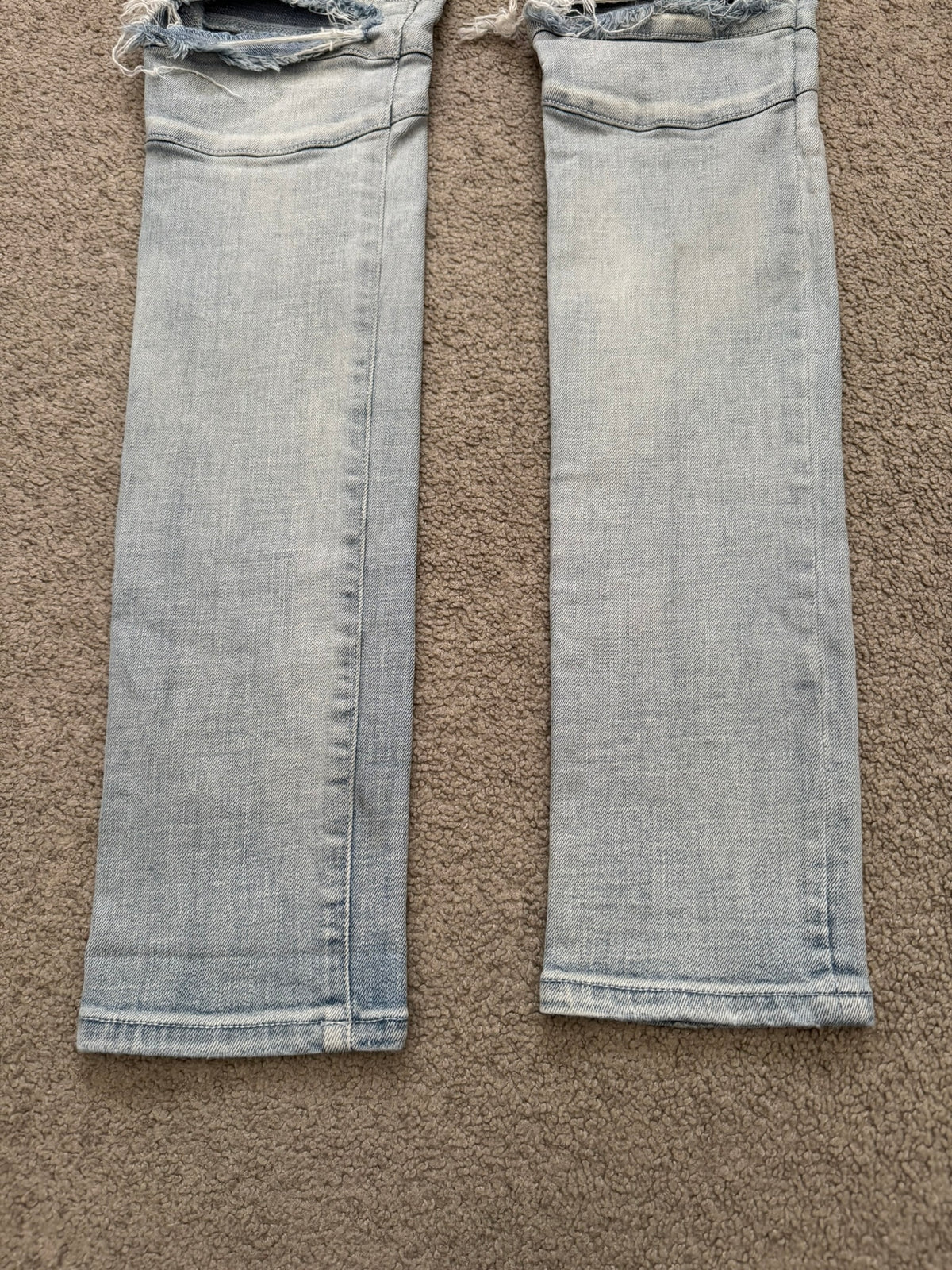SS15 Balmain by Olivier Rousteing Ice Blue Zip Biker Denim Jeans