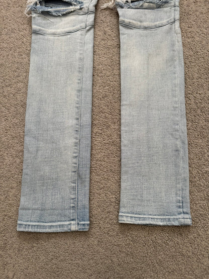 SS15 Balmain by Olivier Rousteing Ice Blue Zip Biker Denim Jeans