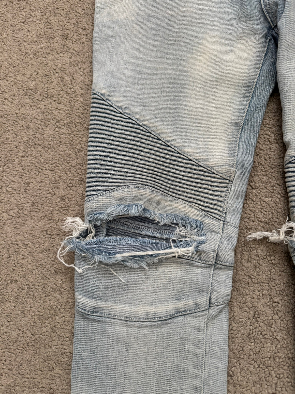 SS15 Balmain by Olivier Rousteing Ice Blue Zip Biker Denim Jeans