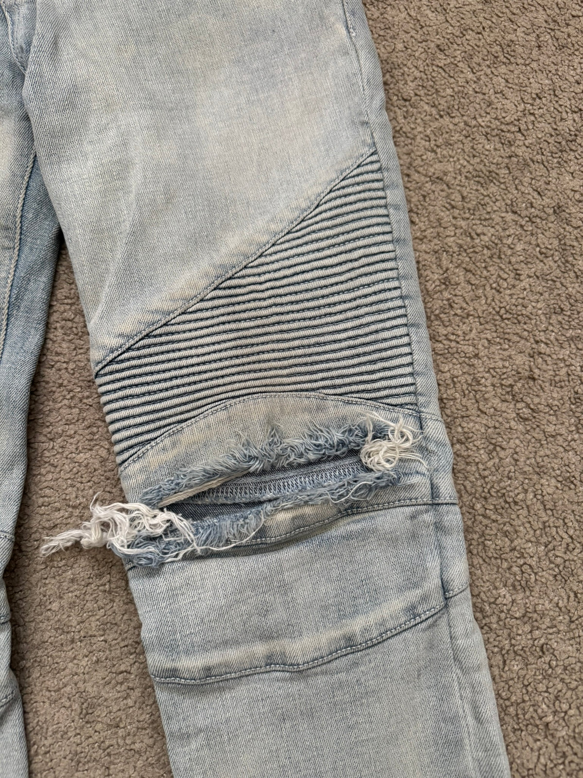 SS15 Balmain by Olivier Rousteing Ice Blue Zip Biker Denim Jeans