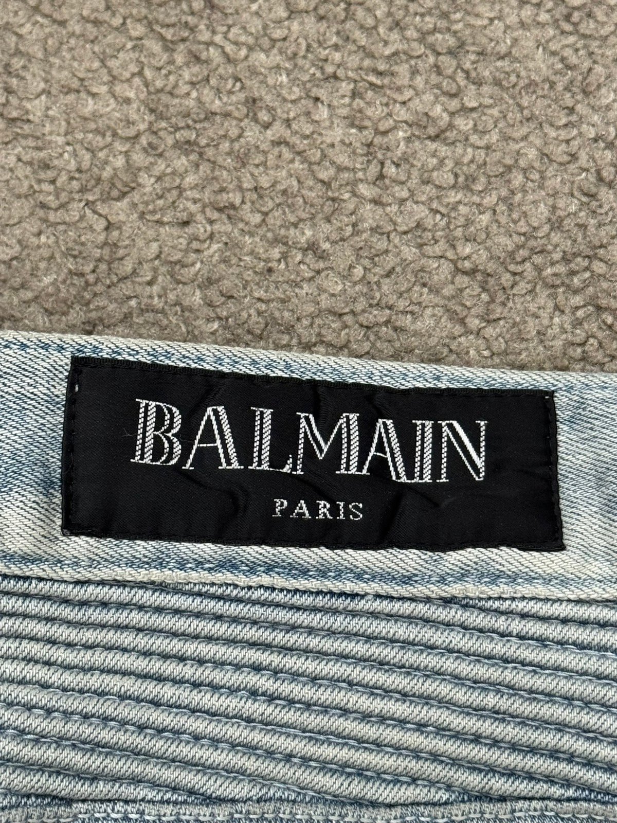 SS15 Balmain by Olivier Rousteing Ice Blue Zip Biker Denim Jeans