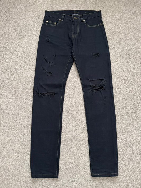 SS16 Saint Laurent by Hedi Slimane Distressed Crash Denim Jeans