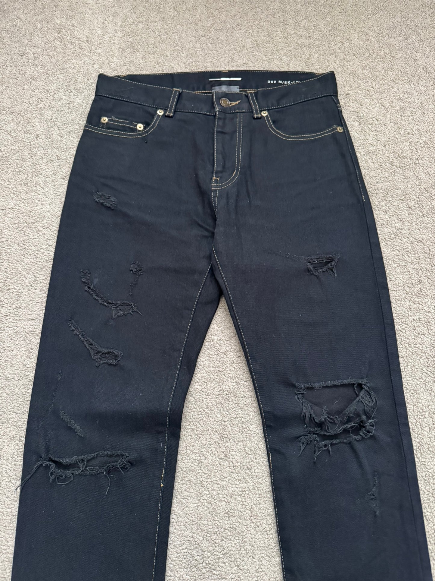 SS16 Saint Laurent by Hedi Slimane Distressed Crash Denim Jeans