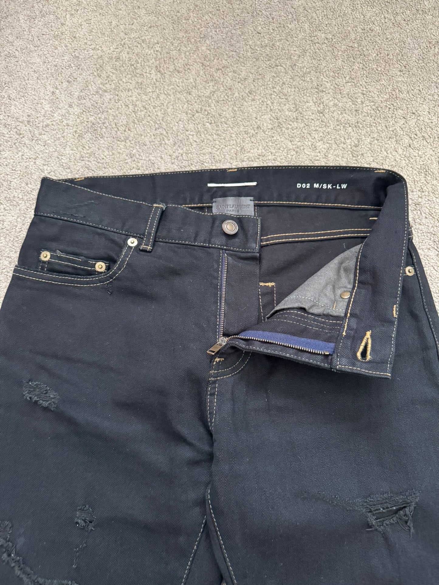 SS16 Saint Laurent by Hedi Slimane Distressed Crash Denim Jeans