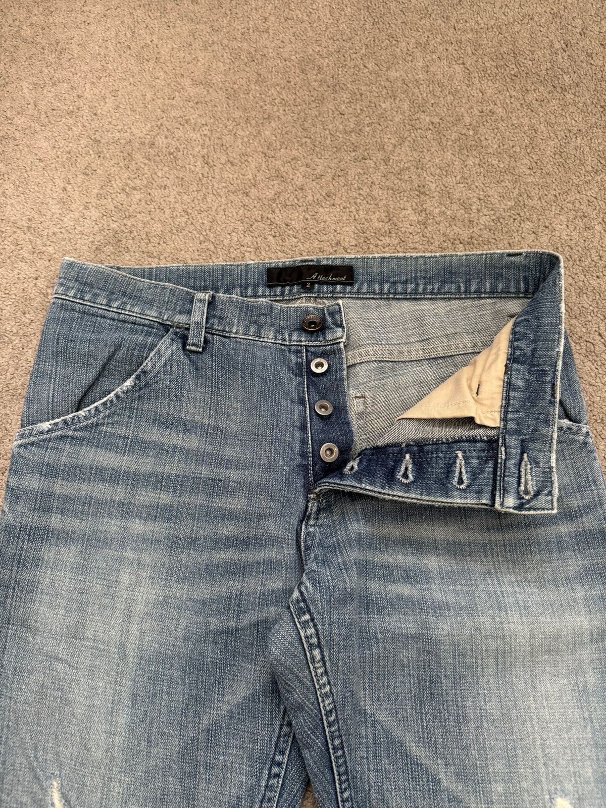 Kazuyuki Kumagai Attachment Crash Distressed Denim Jeans