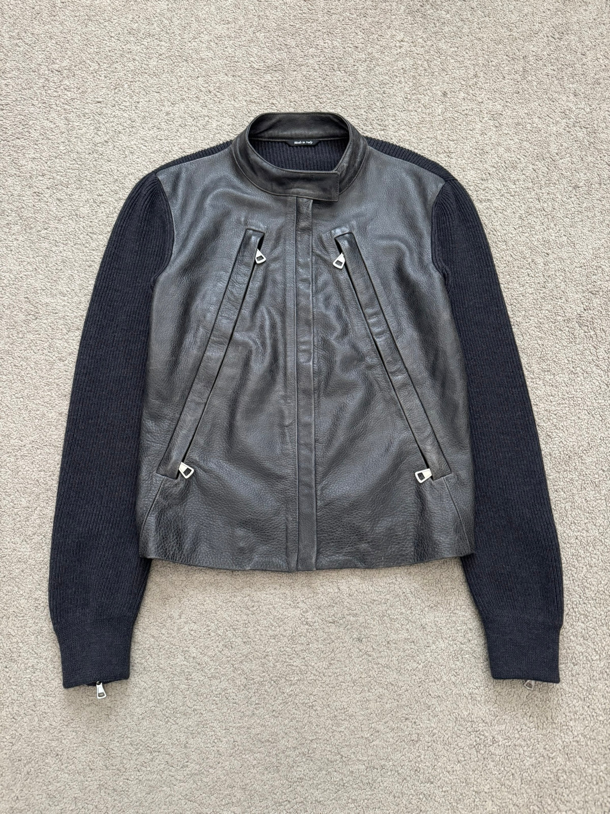 FW15 Maison Margiela 5 Zip Hybrid Wool Leather Biker Jacket