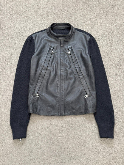 FW15 Maison Margiela 5 Zip Hybrid Wool Leather Biker Jacket