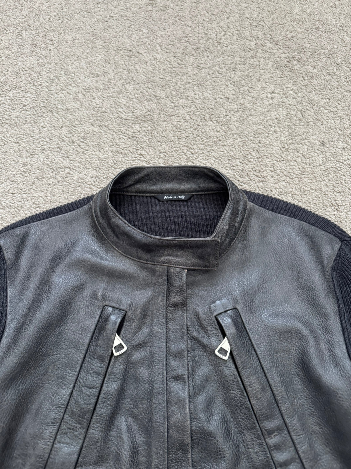 FW15 Maison Margiela 5 Zip Hybrid Wool Leather Biker Jacket