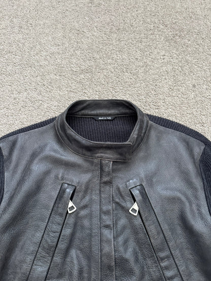 FW15 Maison Margiela 5 Zip Hybrid Wool Leather Biker Jacket
