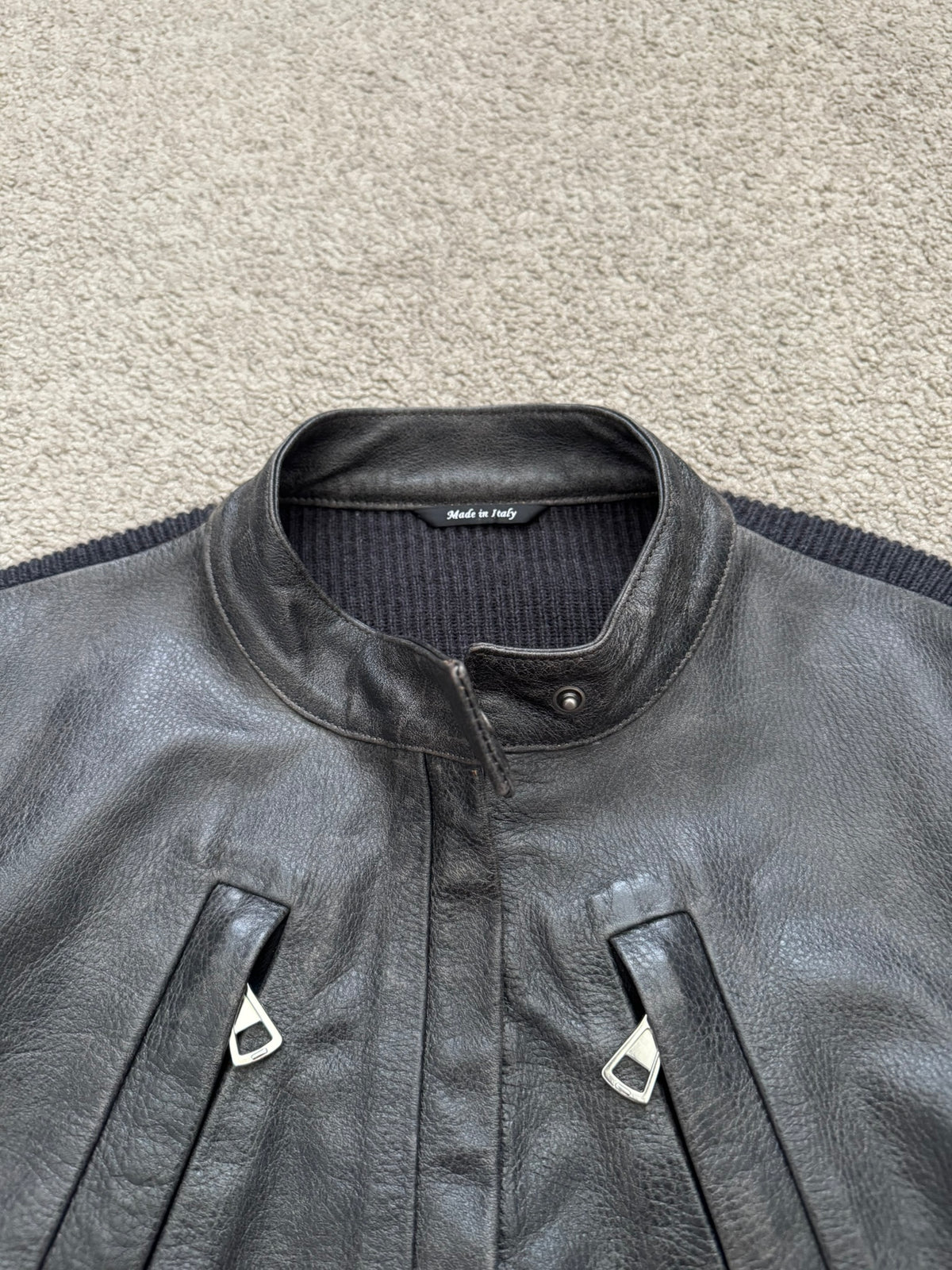 FW15 Maison Margiela 5 Zip Hybrid Wool Leather Biker Jacket