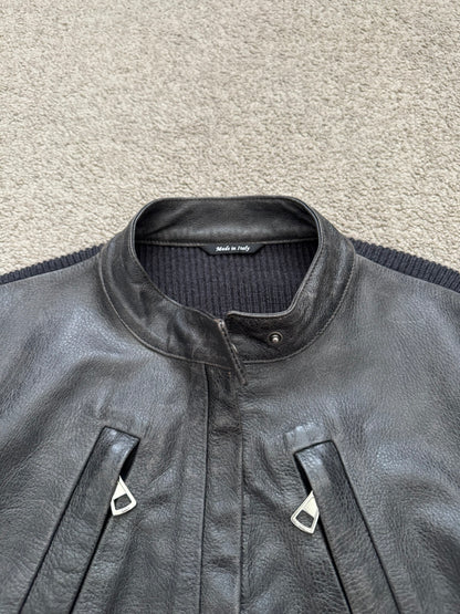 FW15 Maison Margiela 5 Zip Hybrid Wool Leather Biker Jacket