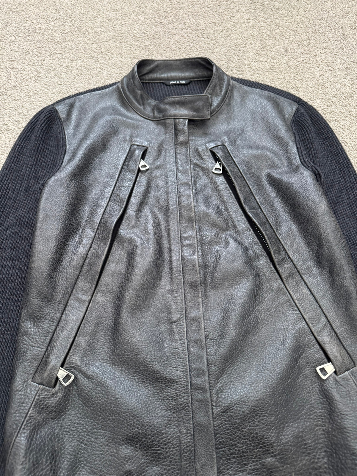 FW15 Maison Margiela 5 Zip Hybrid Wool Leather Biker Jacket