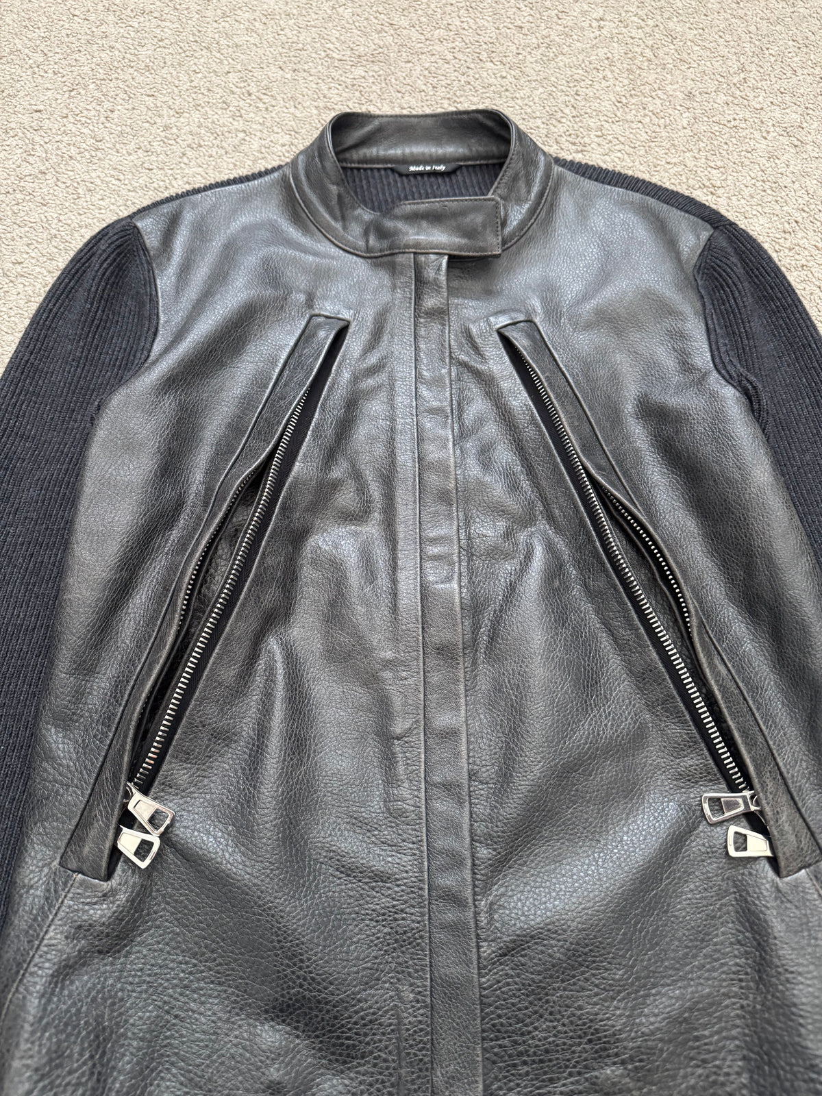 FW15 Maison Margiela 5 Zip Hybrid Wool Leather Biker Jacket