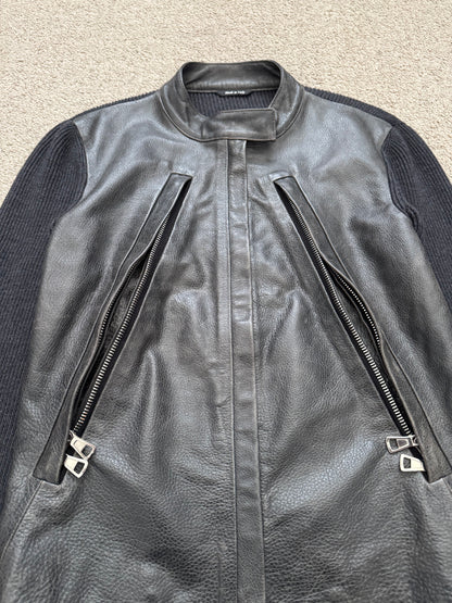 FW15 Maison Margiela 5 Zip Hybrid Wool Leather Biker Jacket