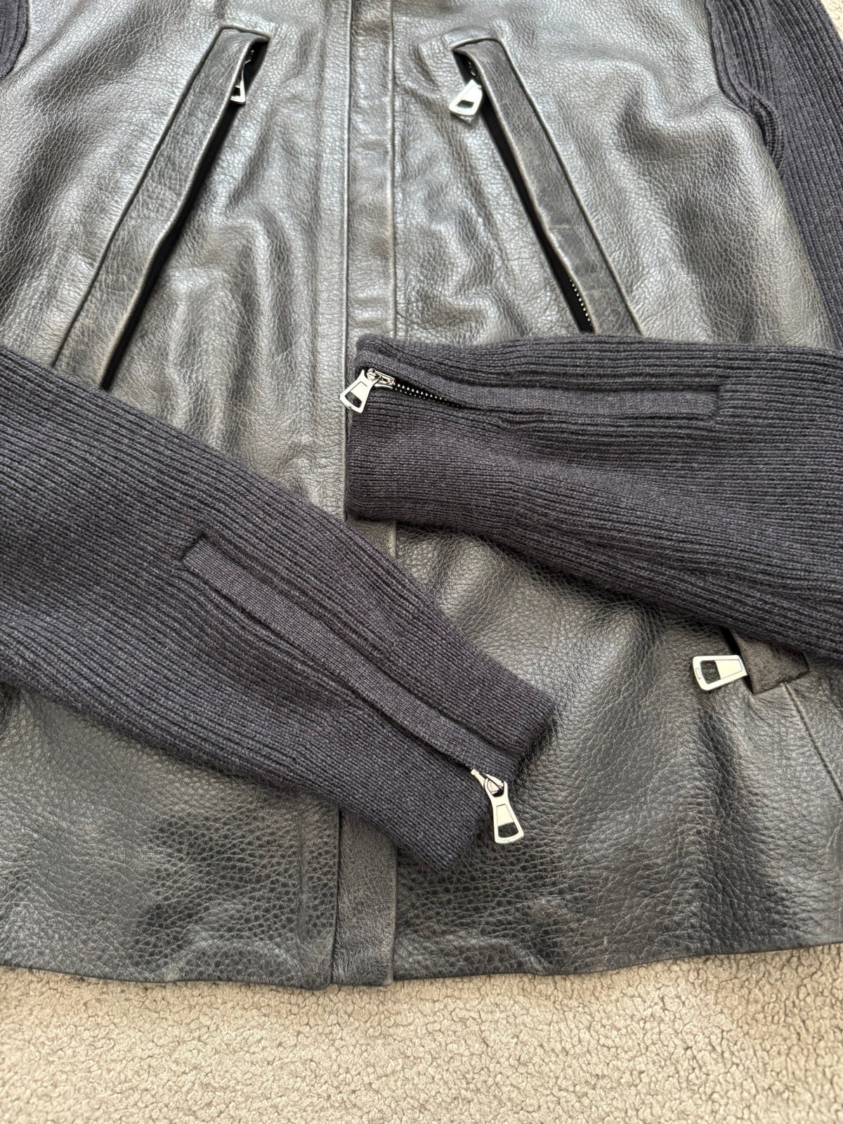 FW15 Maison Margiela 5 Zip Hybrid Wool Leather Biker Jacket