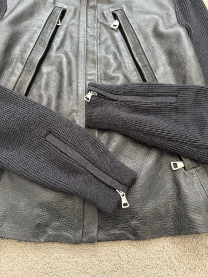 FW15 Maison Margiela 5 Zip Hybrid Wool Leather Biker Jacket