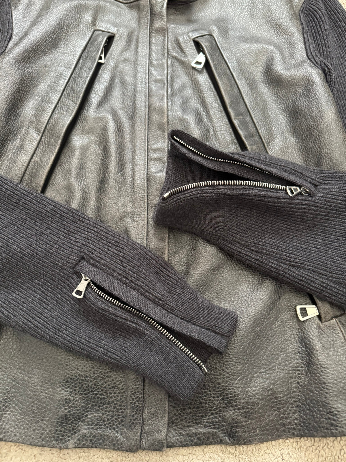 FW15 Maison Margiela 5 Zip Hybrid Wool Leather Biker Jacket