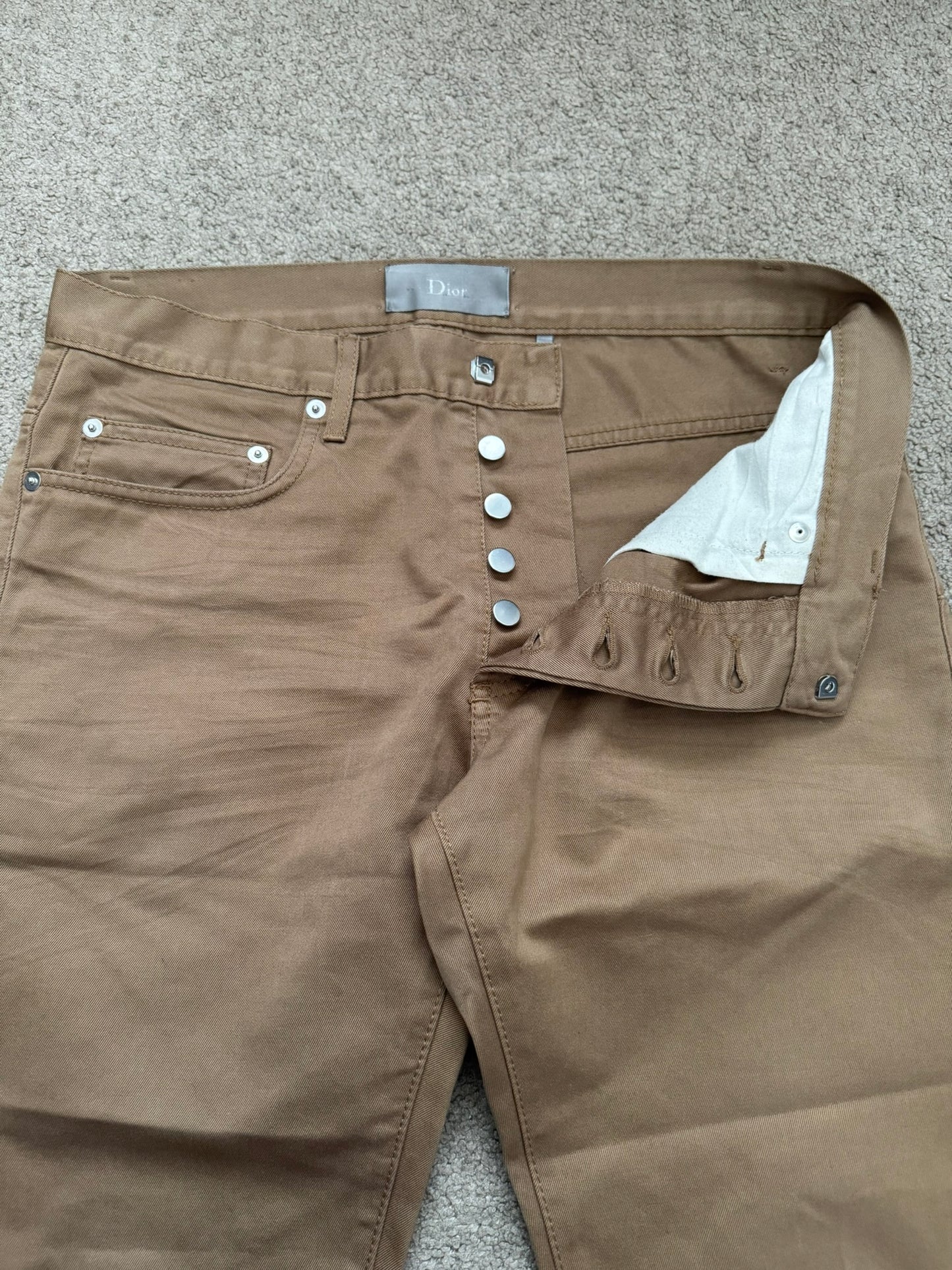 SS06 Dior Homme by Hedi Slimane Beige Whiskered Denim Jeans
