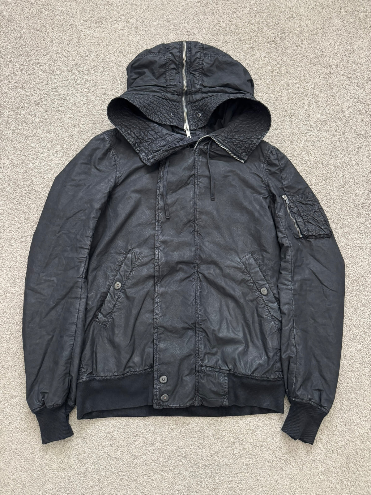 FW10 Rick Owens DRKSHDW Waxed Exploder Hooded Bomber Jacket
