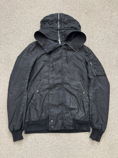FW10 Rick Owens DRKSHDW Waxed Exploder Hooded Bomber Jacket