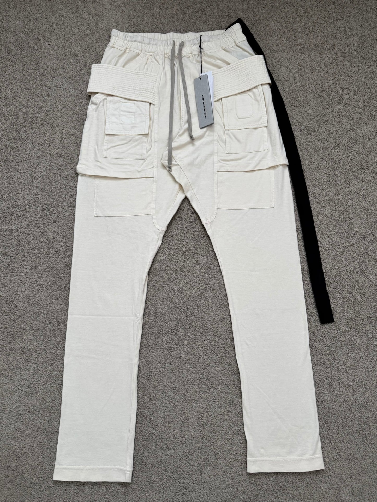 New SS22 Rick Owens DRKSHDW Cream Creatch Cargo Sweatpants