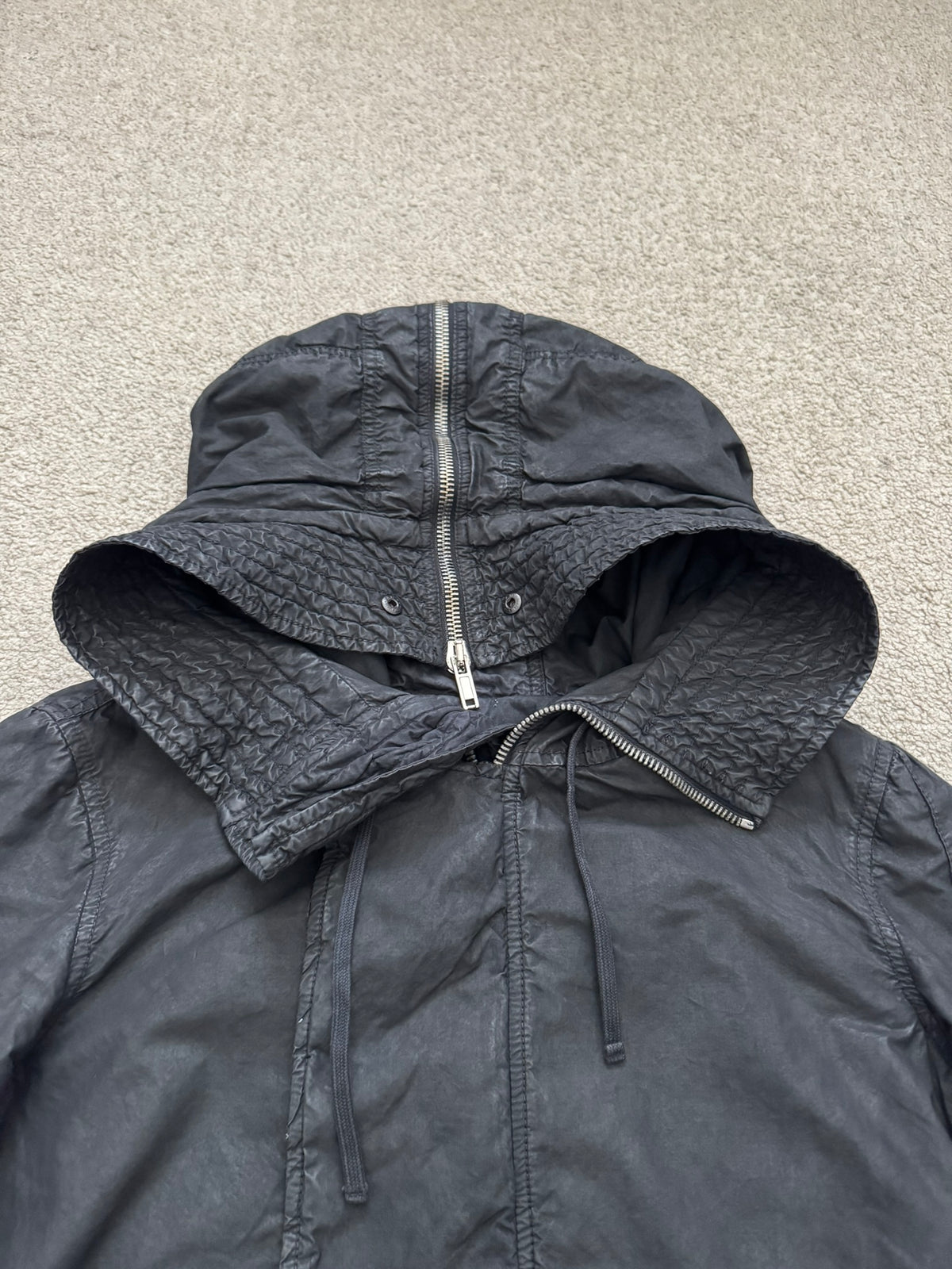 FW10 Rick Owens DRKSHDW Waxed Exploder Hooded Bomber Jacket
