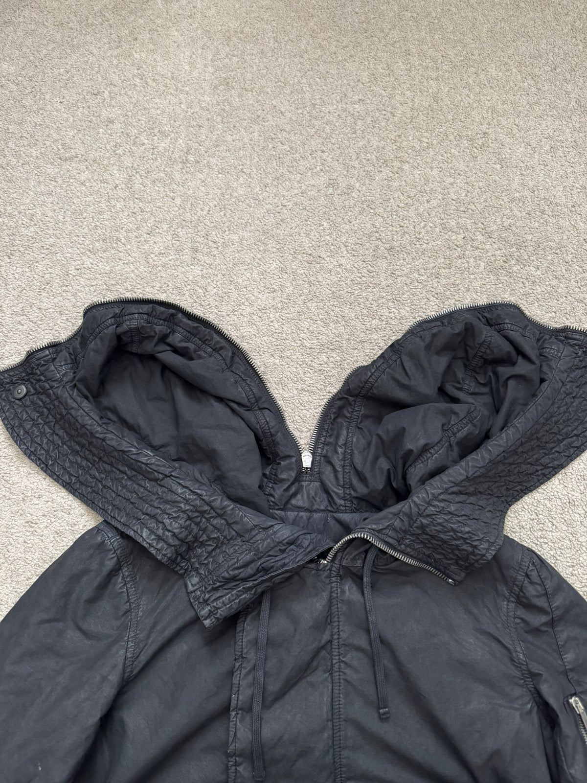 FW10 Rick Owens DRKSHDW Waxed Exploder Hooded Bomber Jacket