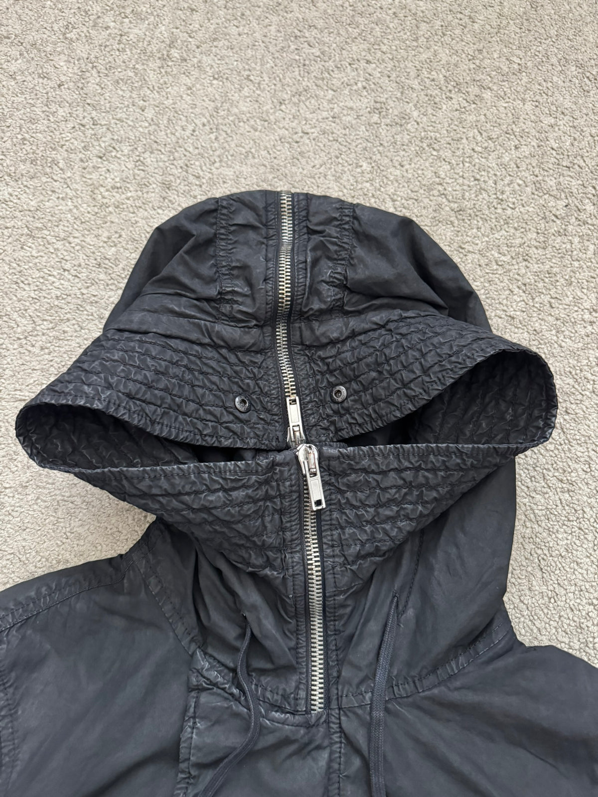FW10 Rick Owens DRKSHDW Waxed Exploder Hooded Bomber Jacket