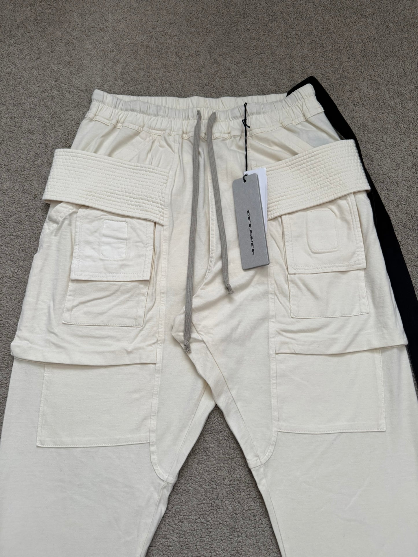 New SS22 Rick Owens DRKSHDW Cream Creatch Cargo Sweatpants