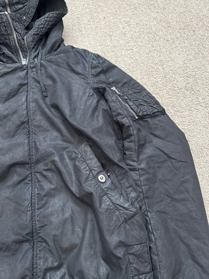 FW10 Rick Owens DRKSHDW Waxed Exploder Hooded Bomber Jacket