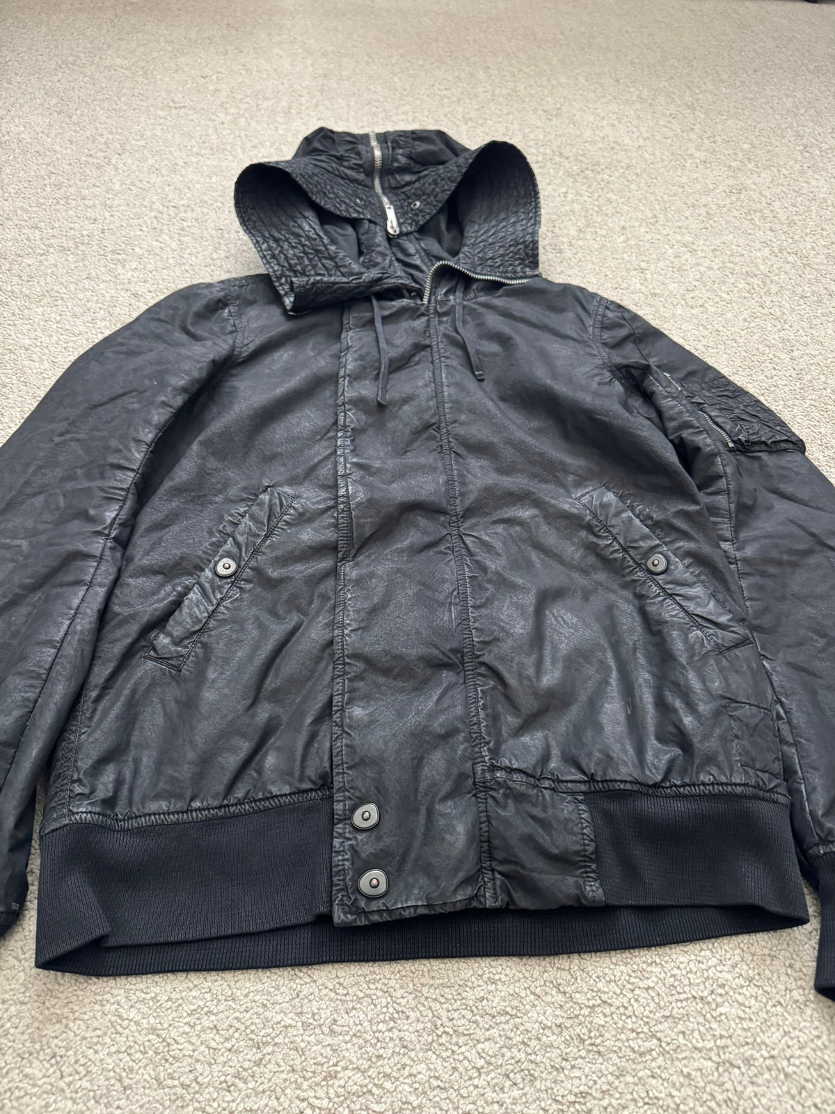 FW10 Rick Owens DRKSHDW Waxed Exploder Hooded Bomber Jacket