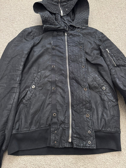 FW10 Rick Owens DRKSHDW Waxed Exploder Hooded Bomber Jacket