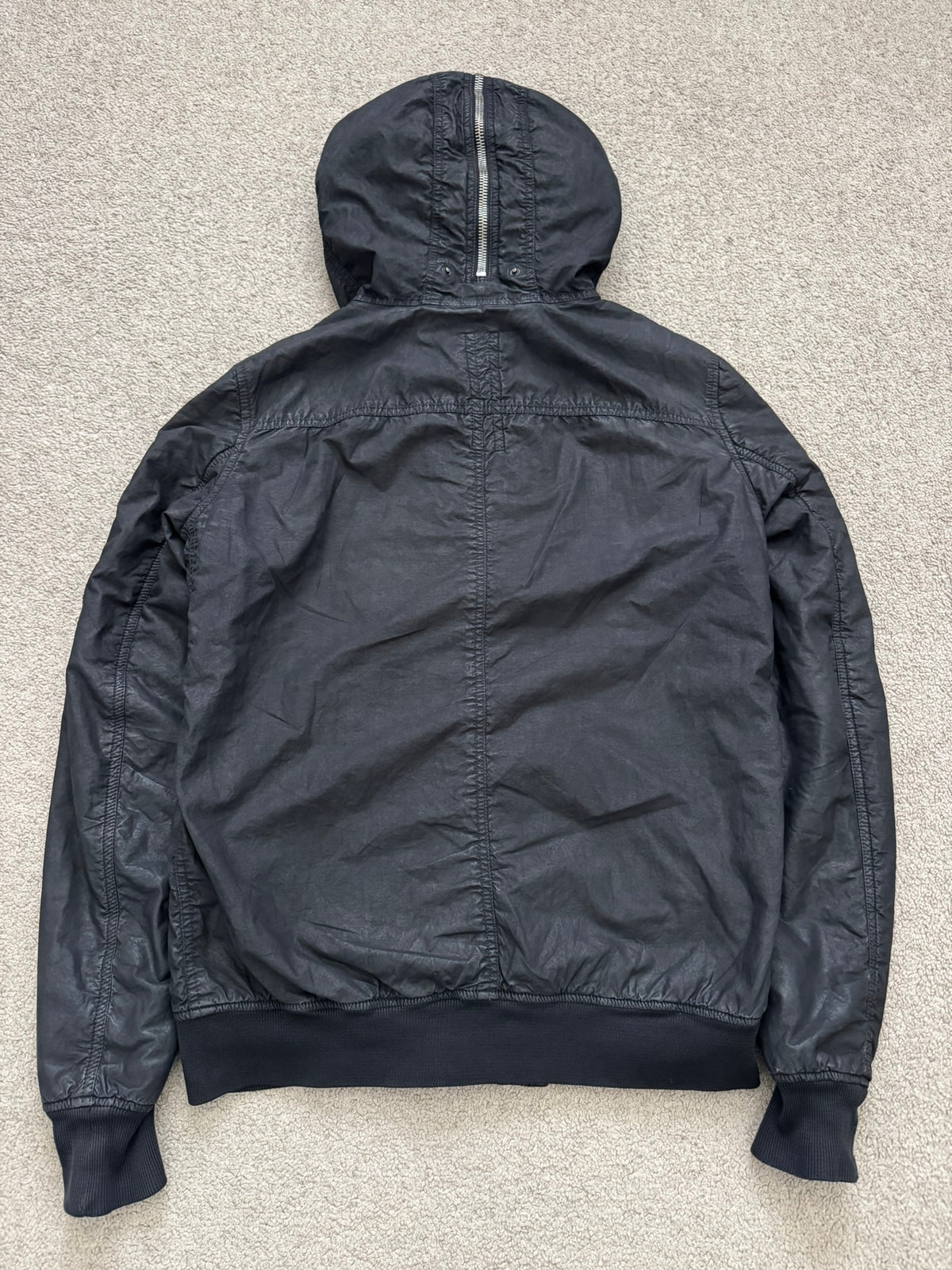 FW10 Rick Owens DRKSHDW Waxed Exploder Hooded Bomber Jacket