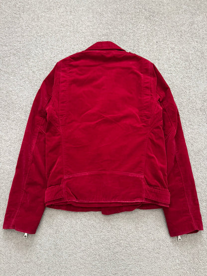 FW15 Balmain by Olivier Rousteing Red Velvet Biker Jacket