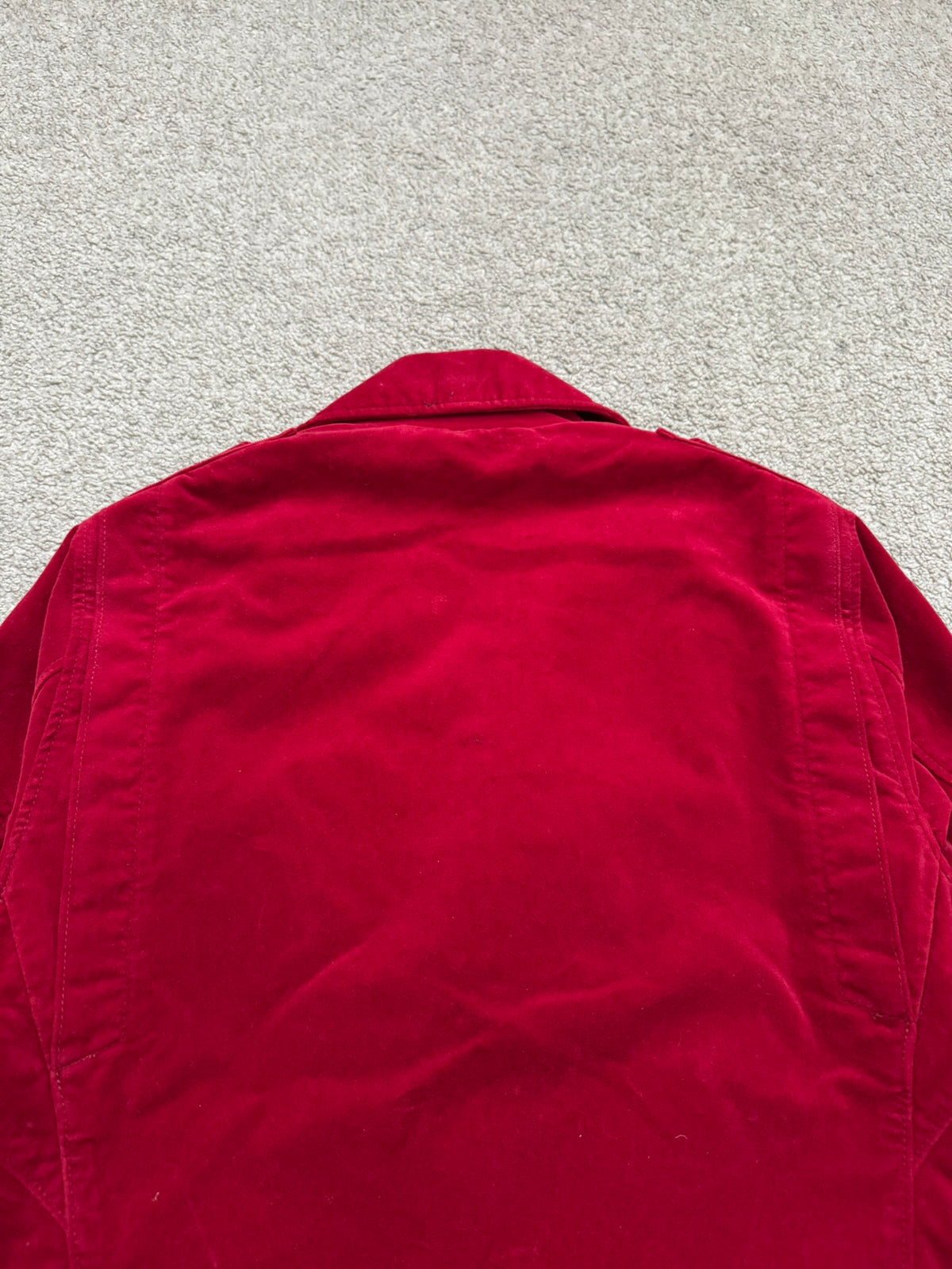 FW15 Balmain by Olivier Rousteing Red Velvet Biker Jacket