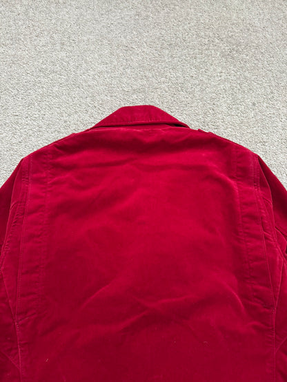 FW15 Balmain by Olivier Rousteing Red Velvet Biker Jacket