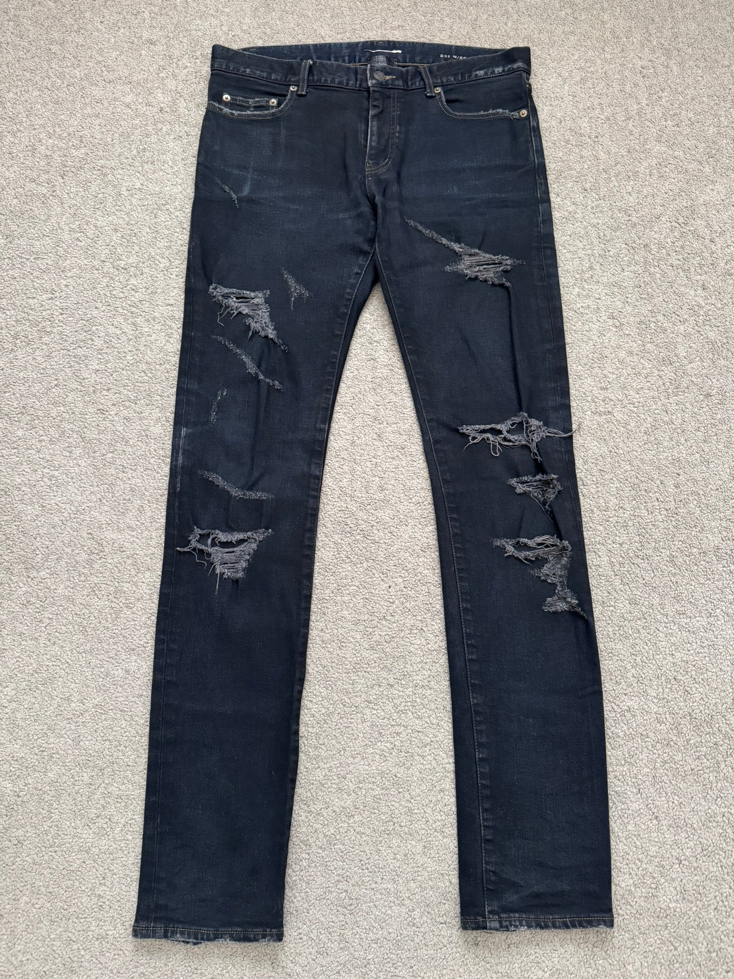 FW15 Saint Laurent by Hedi Slimane Scab Crash Distressed D02 Denim Jeans