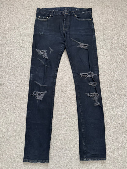 FW15 Saint Laurent by Hedi Slimane Scab Crash Distressed D02 Denim Jeans