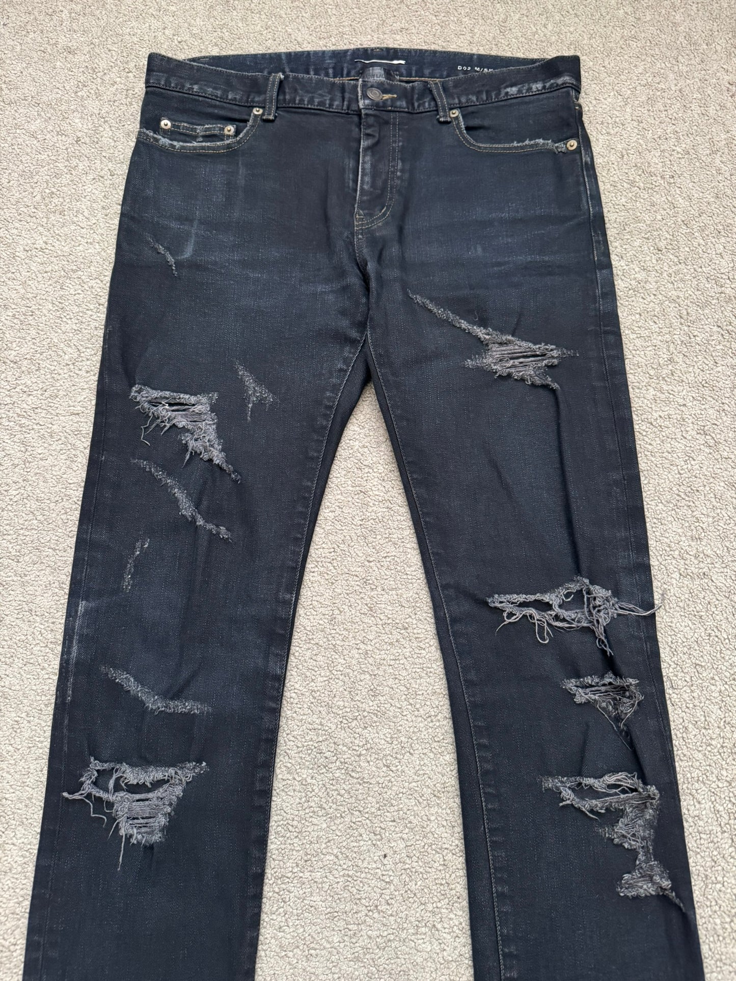 FW15 Saint Laurent by Hedi Slimane Scab Crash Distressed D02 Denim Jeans