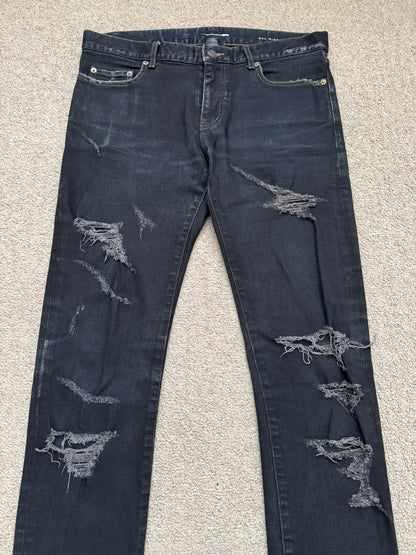 FW15 Saint Laurent by Hedi Slimane Scab Crash Distressed D02 Denim Jeans