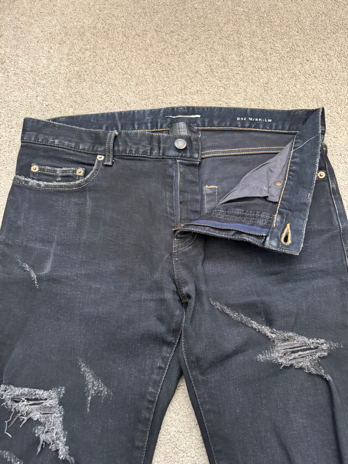 FW15 Saint Laurent by Hedi Slimane Scab Crash Distressed D02 Denim Jeans